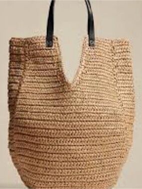 Banana Republic Brown Straw Hobo Tote with Black Handles